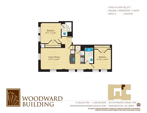 Floor Plan B Woodward at The Woodward Building Apartments, Washington, DC, 20005